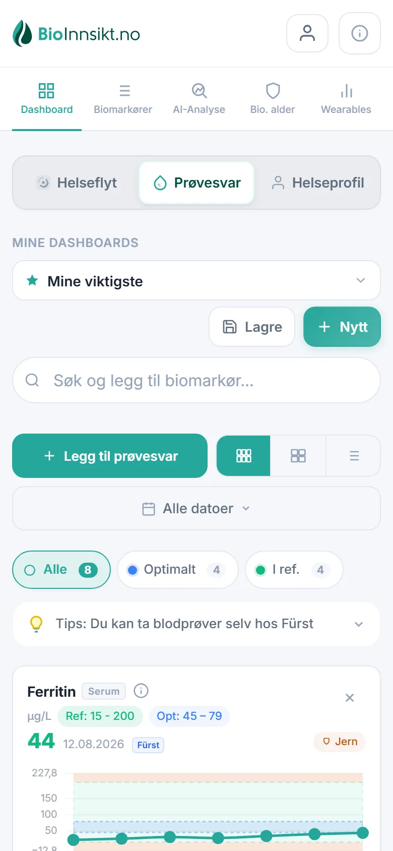 Mine prøvesvar på mobil