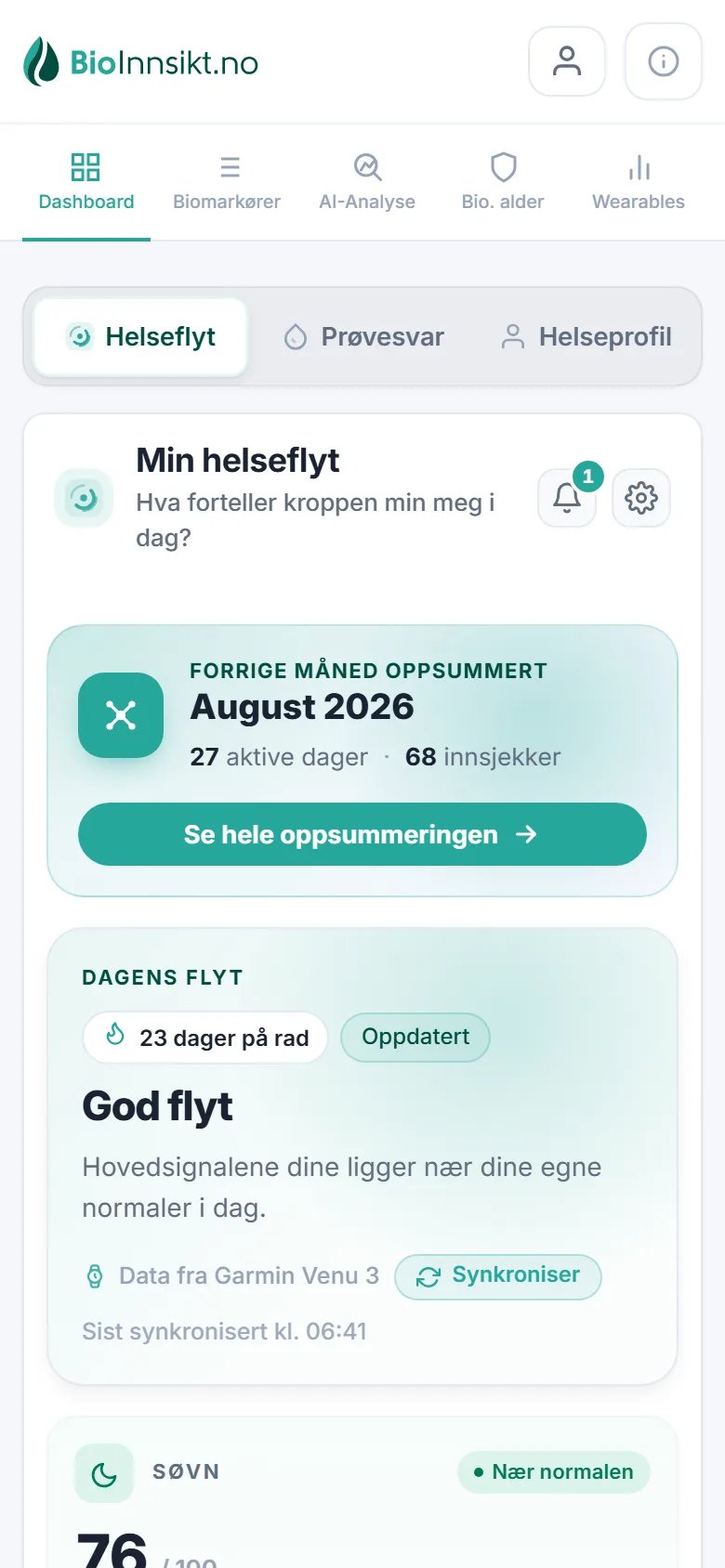 Min helseflyt på mobil